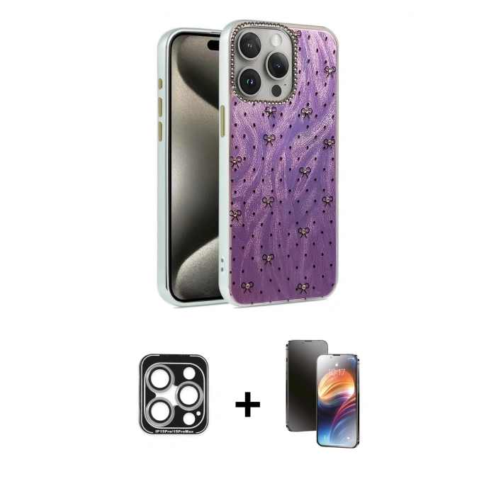 MARSİLYAN™- iPhone 15 Pro Max Kılıf Zirve Modern Prime - Siyah 3D Antistatik Mat Seramik Nano Ekran Koruyucu + PVD Metal Kamera Lens - GS
