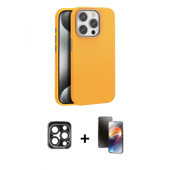 MARSİLYAN™- iPhone 15 Pro Max Kılıf Zirve Modern Prime - Siyah 3D Antistatik Mat Seramik Nano Ekran Koruyucu + PVD Metal Kamera Lens - LT