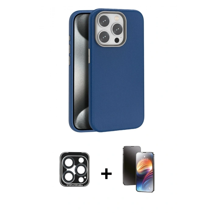 MARSİLYAN™- iPhone 15 Pro Max Kılıf Zirve Modern Prime - Siyah 3D Antistatik Mat Seramik Nano Ekran Koruyucu + PVD Metal Kamera Lens - LT