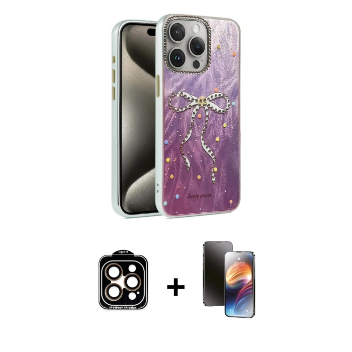 MARSİLYAN™- iPhone 15 Pro Max Kılıf Zirve Modern Prime - Siyah 3D Antistatik Mat Seramik Nano Ekran Koruyucu + Turuncu PVD Metal Kamera Lens