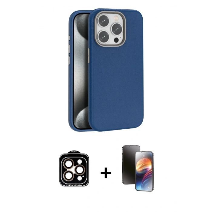 MARSİLYAN™- iPhone 15 Pro Max Kılıf Zirve Modern Prime - Siyah 3D Antistatik Mat Seramik Nano Ekran Koruyucu + PVD Metal Kamera Lens - TU