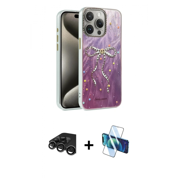 MARSİLYAN™- iPhone 15 Pro Max Kılıf Zirve Modern Prime - Siyah 3D Antistatik Seramik Nano Ekran Koruyucu + Raze Metal Kamera Lens - TMGI