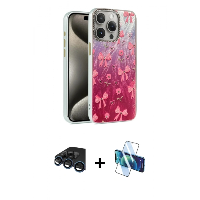 MARSİLYAN™- iPhone 15 Pro Max Kılıf Zirve Modern Prime - Siyah 3D Antistatik Seramik Nano Ekran Koruyucu + Raze Metal Kamera Lens - LT