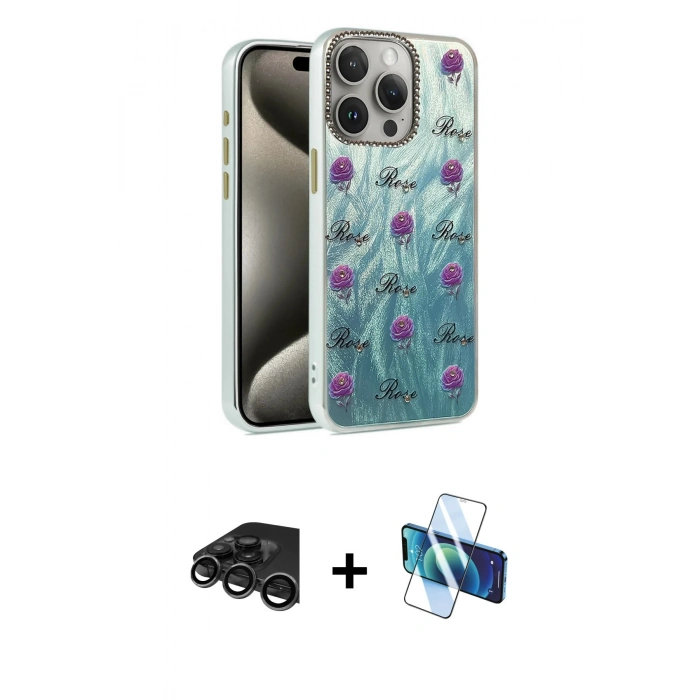 MARSİLYAN™- iPhone 15 Pro Max Kılıf Zirve Modern Prime - Siyah 3D Antistatik Seramik Nano Ekran Koruyucu + Raze Metal Kamera Lens - TMGI