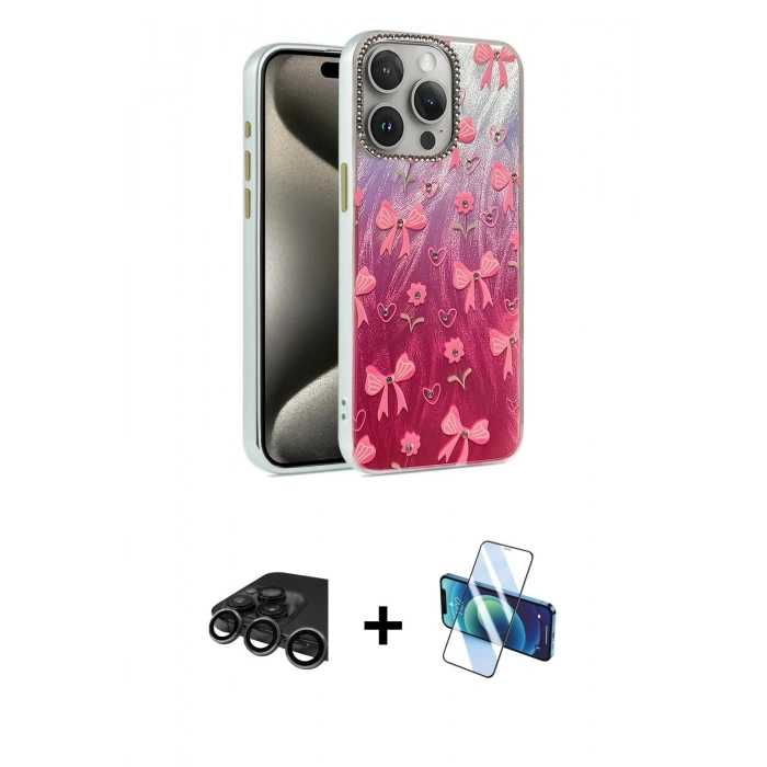 MARSİLYAN™- iPhone 15 Pro Max Kılıf Zirve Modern Prime - Siyah 3D Antistatik Seramik Nano Ekran Koruyucu + Raze Metal Kamera Lens - TMGI