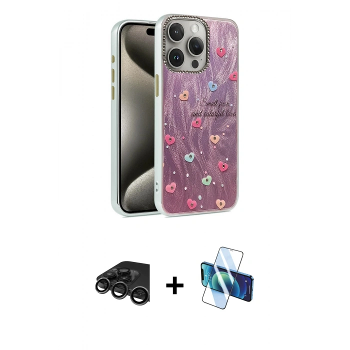 MARSİLYAN™- iPhone 15 Pro Max Kılıf Zirve Modern Prime - Siyah 3D Antistatik Seramik Nano Ekran Koruyucu + Raze Metal Kamera Lens - TMGI