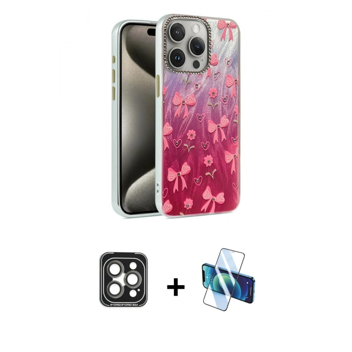 MARSİLYAN™- iPhone 15 Pro Max Kılıf Zirve Modern Prime - Siyah 3D Antistatik Seramik Nano Ekran Koruyucu + PVD Metal Kamera Lens - GI