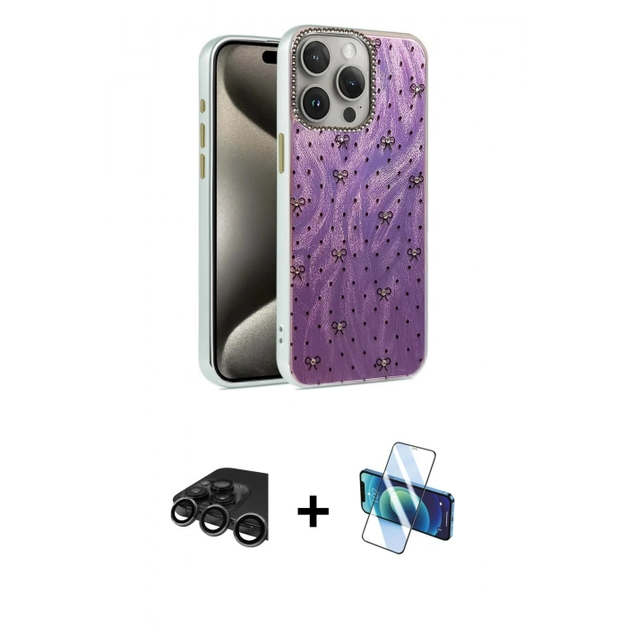 MARSİLYAN™- iPhone 15 Pro Max Kılıf Zirve Modern Prime - Siyah 3D Antistatik Seramik Nano Ekran Koruyucu + Raze Metal Kamera Lens - TMGI