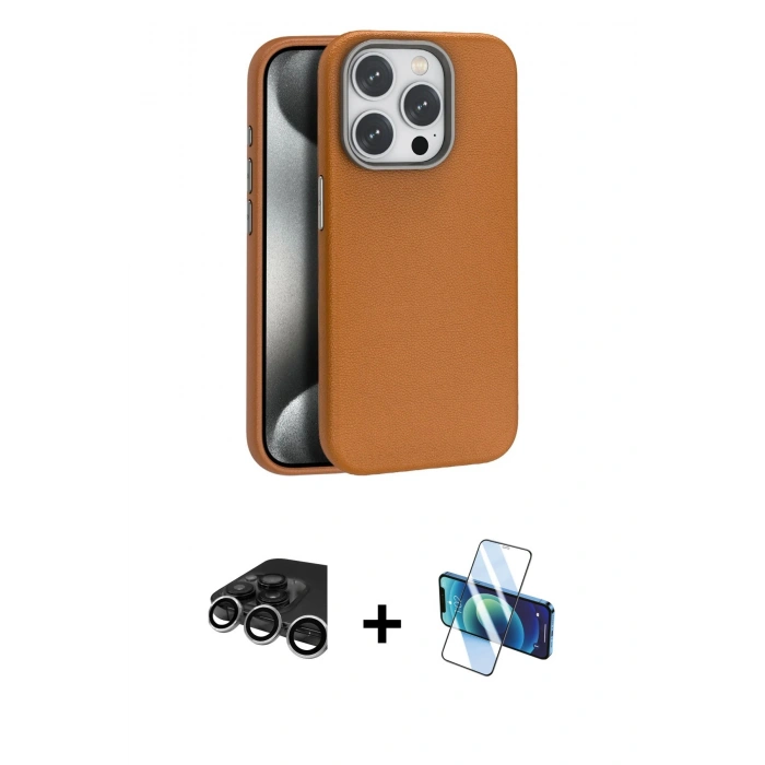 MARSİLYAN™- iPhone 15 Pro Max Kılıf Zirve Modern Prime - Siyah 3D Antistatik Seramik Nano Ekran Koruyucu + Raze Metal Kamera Lens - GS
