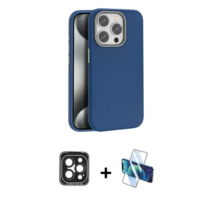 MARSİLYAN™- iPhone 15 Pro Max Kılıf Zirve Modern Prime - Siyah 3D Antistatik Seramik Nano Ekran Koruyucu + PVD Metal Kamera Lens - SH