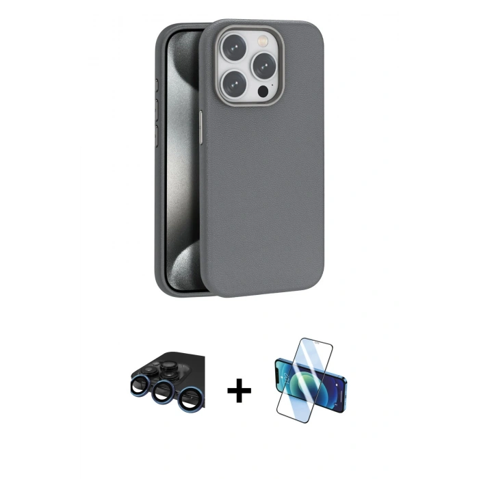 MARSİLYAN™- iPhone 15 Pro Max Kılıf Zirve Modern Prime - Siyah 3D Antistatik Seramik Nano Ekran Koruyucu + Raze Metal Kamera Lens - LT