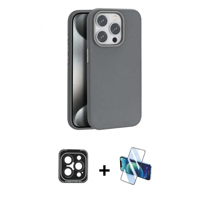 MARSİLYAN™- iPhone 15 Pro Max Kılıf Zirve Modern Prime - Siyah 3D Antistatik Seramik Nano Ekran Koruyucu + PVD Metal Kamera Lens - SH