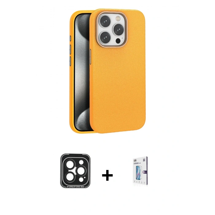 MARSİLYAN™- iPhone 15 Pro Max Kılıf Zirve Modern Prime - Siyah Bilvis 0.18mm Plus Cam Ekran Koruyucu + PVD Metal Kamera Lens - SH