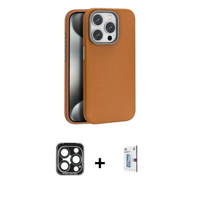 MARSİLYAN™- iPhone 15 Pro Max Kılıf Zirve Modern Prime - Siyah Bilvis 0.18mm Plus Cam Ekran Koruyucu + PVD Metal Kamera Lens - LT
