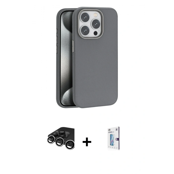 MARSİLYAN™- iPhone 15 Pro Max Kılıf Zirve Modern Prime - Siyah Bilvis 0.18mm Plus Cam Ekran Koruyucu + Raze Metal Kamera Lens - GS