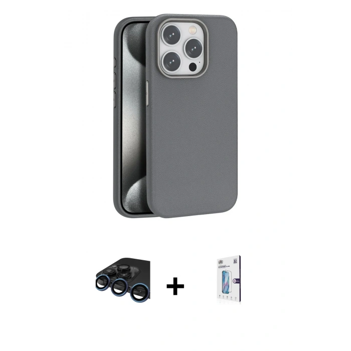 MARSİLYAN™- iPhone 15 Pro Max Kılıf Zirve Modern Prime - Siyah Bilvis 0.18mm Plus Cam Ekran Koruyucu + Raze Metal Kamera Lens - LT