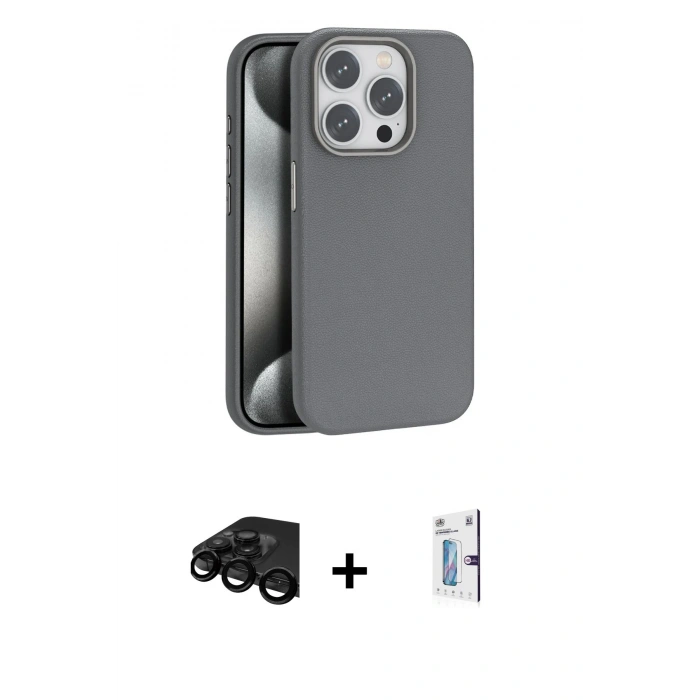 MARSİLYAN™- iPhone 15 Pro Max Kılıf Zirve Modern Prime - Siyah Bilvis 0.18mm Plus Cam Ekran Koruyucu + Raze Metal Kamera Lens - SH