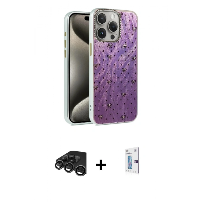 MARSİLYAN™- iPhone 15 Pro Max Kılıf Zirve Modern Prime - Siyah Bilvis 0.18mm Plus Cam Ekran Koruyucu + Raze Metal Kamera Lens - TMGI