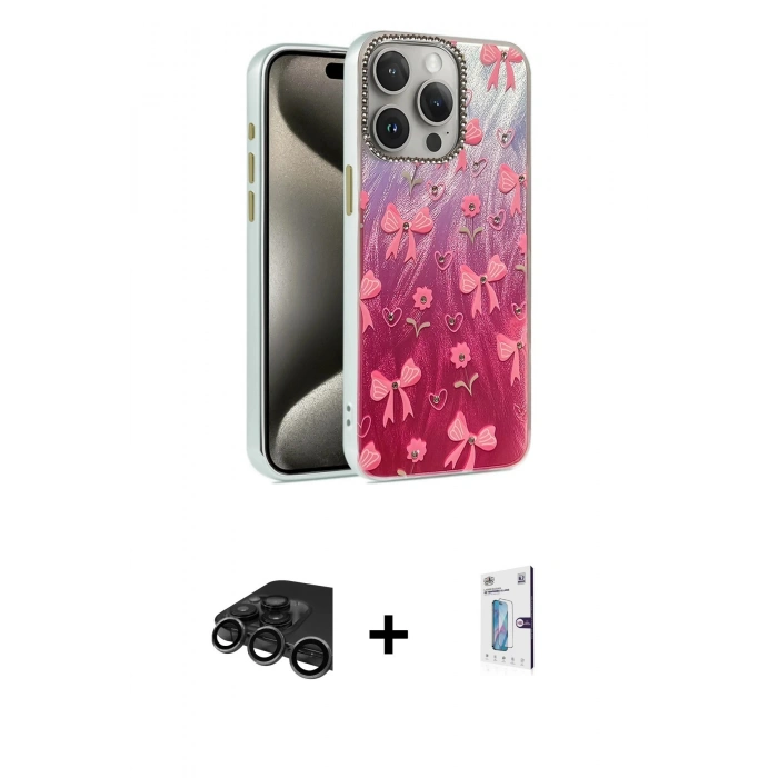 MARSİLYAN™- iPhone 15 Pro Max Kılıf Zirve Modern Prime - Siyah Bilvis 0.18mm Plus Cam Ekran Koruyucu + Raze Metal Kamera Lens - TMGI