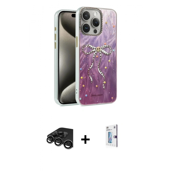 MARSİLYAN™- iPhone 15 Pro Max Kılıf Zirve Modern Prime - Siyah Bilvis 0.18mm Plus Cam Ekran Koruyucu + Raze Metal Kamera Lens - TMGI