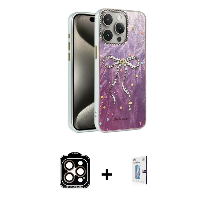 MARSİLYAN™- iPhone 15 Pro Max Kılıf Zirve Modern Prime - Siyah Bilvis 0.18mm Plus Cam Ekran Koruyucu + Turuncu PVD Metal Kamera Lens