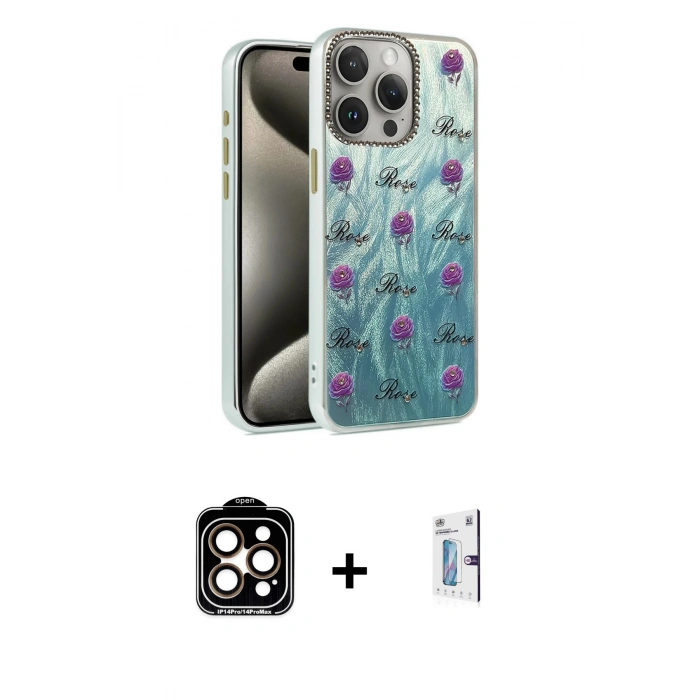 MARSİLYAN™- iPhone 15 Pro Max Kılıf Zirve Modern Prime - Siyah Bilvis 0.18mm Plus Cam Ekran Koruyucu + Turuncu PVD Metal Kamera Lens