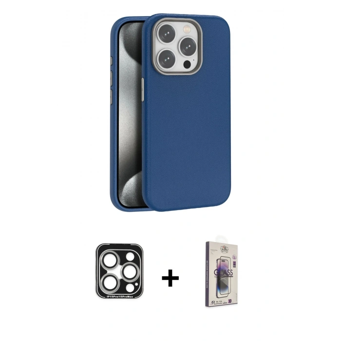 MARSİLYAN™- iPhone 15 Pro Max Kılıf Zirve Modern Prime - Siyah Bilvis 3D Cam Ekran Koruyucu + PVD Metal Kamera Lens - GS
