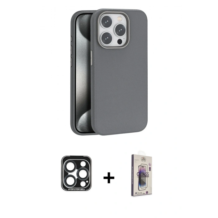 MARSİLYAN™- iPhone 15 Pro Max Kılıf Zirve Modern Prime - Siyah Bilvis 3D Cam Ekran Koruyucu + PVD Metal Kamera Lens - LT