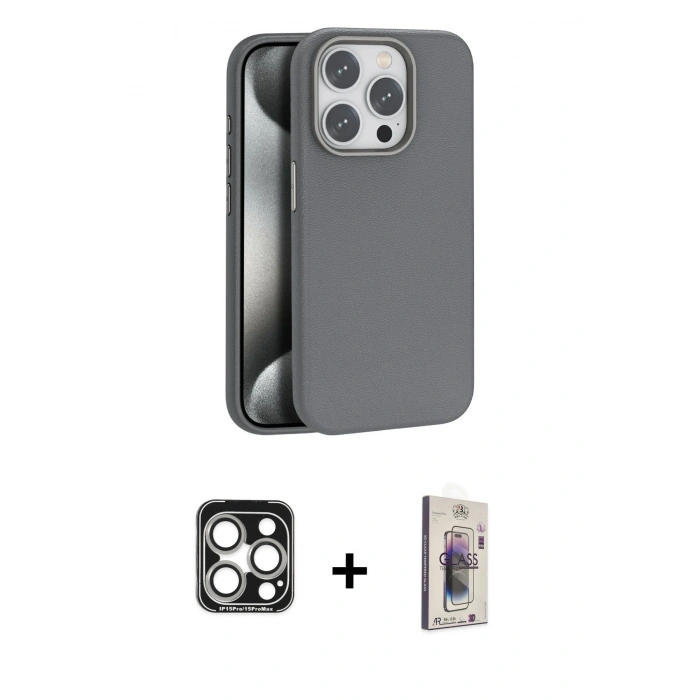 MARSİLYAN™- iPhone 15 Pro Max Kılıf Zirve Modern Prime - Siyah Bilvis 3D Cam Ekran Koruyucu + PVD Metal Kamera Lens - GS