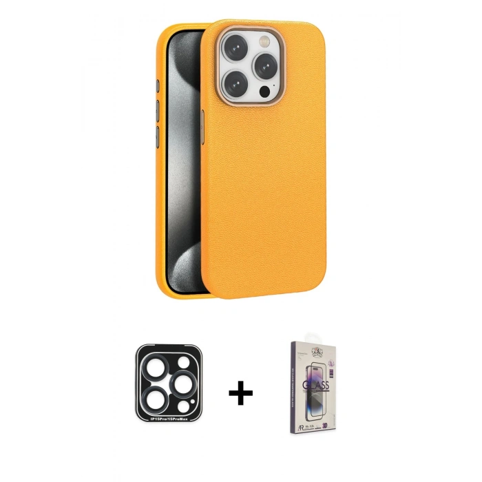 MARSİLYAN™- iPhone 15 Pro Max Kılıf Zirve Modern Prime - Siyah Bilvis 3D Cam Ekran Koruyucu + PVD Metal Kamera Lens - LT