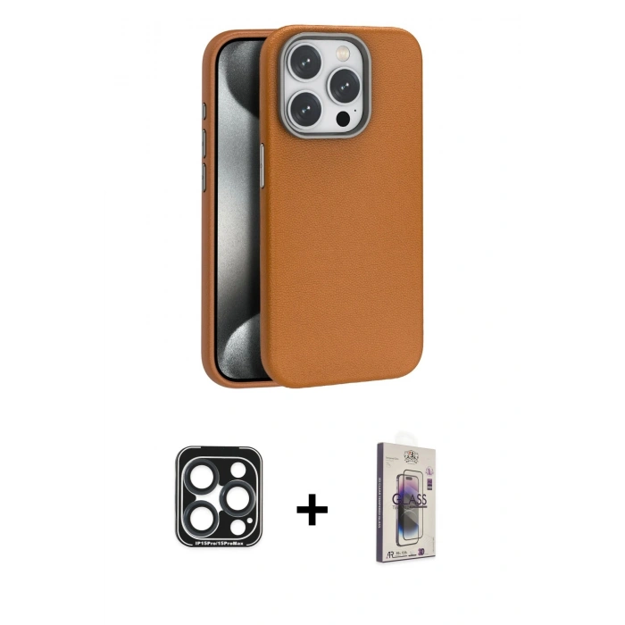 MARSİLYAN™- iPhone 15 Pro Max Kılıf Zirve Modern Prime - Siyah Bilvis 3D Cam Ekran Koruyucu + PVD Metal Kamera Lens - LT