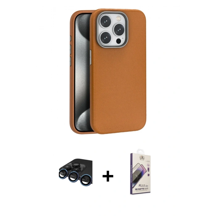 MARSİLYAN™- iPhone 15 Pro Max Kılıf Zirve Modern Prime - Siyah Bilvis 3D Mat Cam Ekran Koruyucu + Raze Metal Kamera Lens - LT