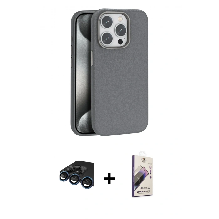 MARSİLYAN™- iPhone 15 Pro Max Kılıf Zirve Modern Prime - Siyah Bilvis 3D Mat Cam Ekran Koruyucu + Raze Metal Kamera Lens - LT