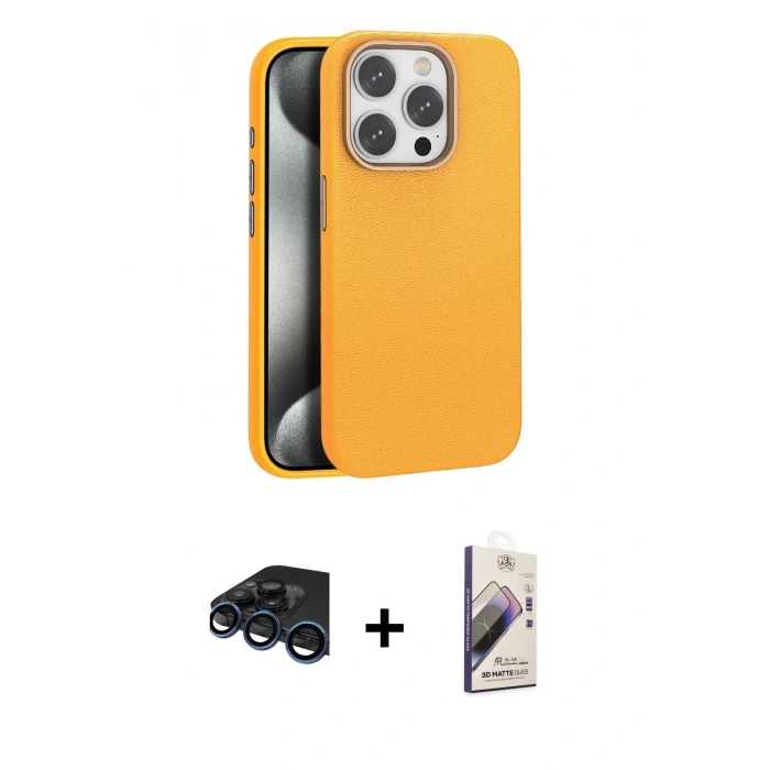 MARSİLYAN™- iPhone 15 Pro Max Kılıf Zirve Modern Prime - Siyah Bilvis 3D Mat Cam Ekran Koruyucu + Raze Metal Kamera Lens - LT