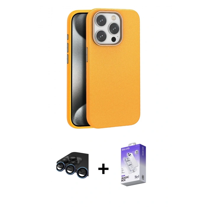 MARSİLYAN™- iPhone 15 Pro Max Kılıf Zirve Modern Prime - Siyah Bilvis 5in1 3D Magic Cam Ekran Koruyucu + Raze Metal Kamera Lens - LT