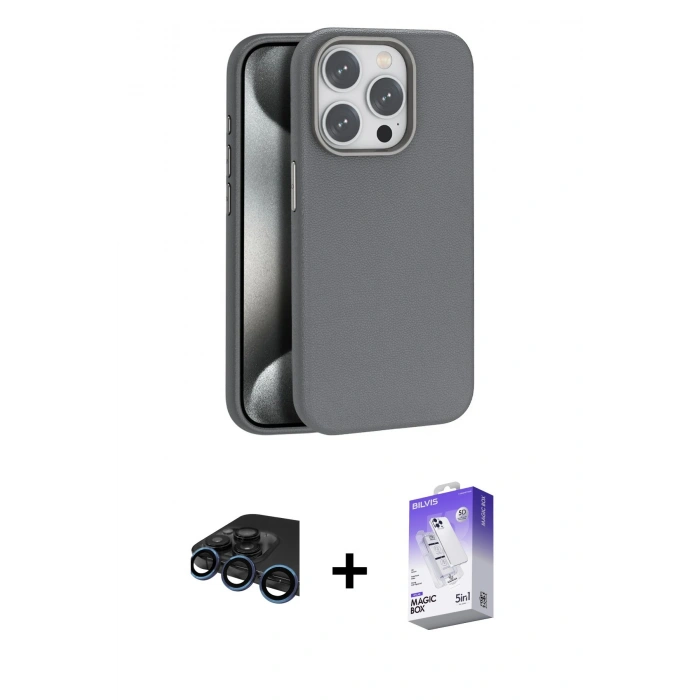 MARSİLYAN™- iPhone 15 Pro Max Kılıf Zirve Modern Prime - Siyah Bilvis 5in1 3D Magic Cam Ekran Koruyucu + Raze Metal Kamera Lens - LT