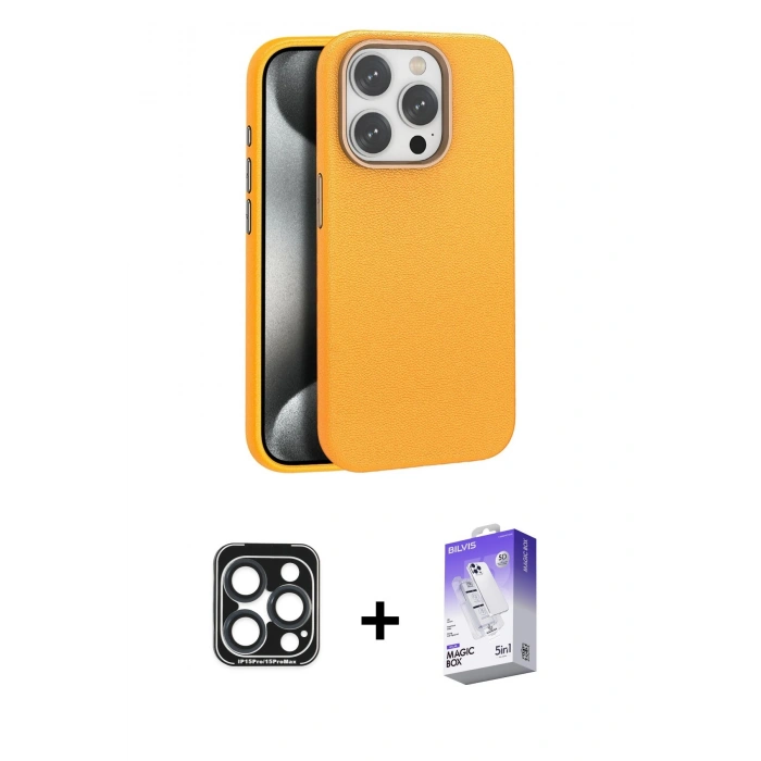 MARSİLYAN™- iPhone 15 Pro Max Kılıf Zirve Modern Prime - Siyah Bilvis 5in1 3D Magic Cam Ekran Koruyucu + PVD Metal Kamera Lens - LT