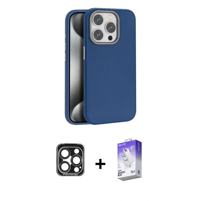 MARSİLYAN™- iPhone 15 Pro Max Kılıf Zirve Modern Prime - Siyah Bilvis 5in1 3D Magic Cam Ekran Koruyucu + PVD Metal Kamera Lens - LT