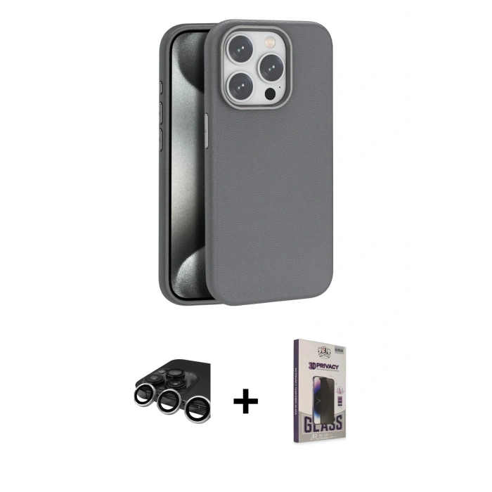 MARSİLYAN™- iPhone 15 Pro Max Kılıf Zirve Modern Prime - Siyah Bilvis Hayalet Cam Ekran Koruyucu + Raze Metal Kamera Lens - GS