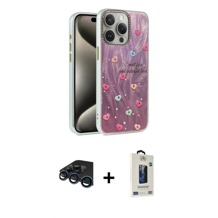 MARSİLYAN™- iPhone 15 Pro Max Kılıf Zirve Modern Prime - Siyah Bilvis Hayalet Cam Ekran Koruyucu + Raze Metal Kamera Lens - LT