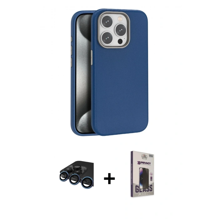 MARSİLYAN™- iPhone 15 Pro Max Kılıf Zirve Modern Prime - Siyah Bilvis Hayalet Cam Ekran Koruyucu + Raze Metal Kamera Lens - LT