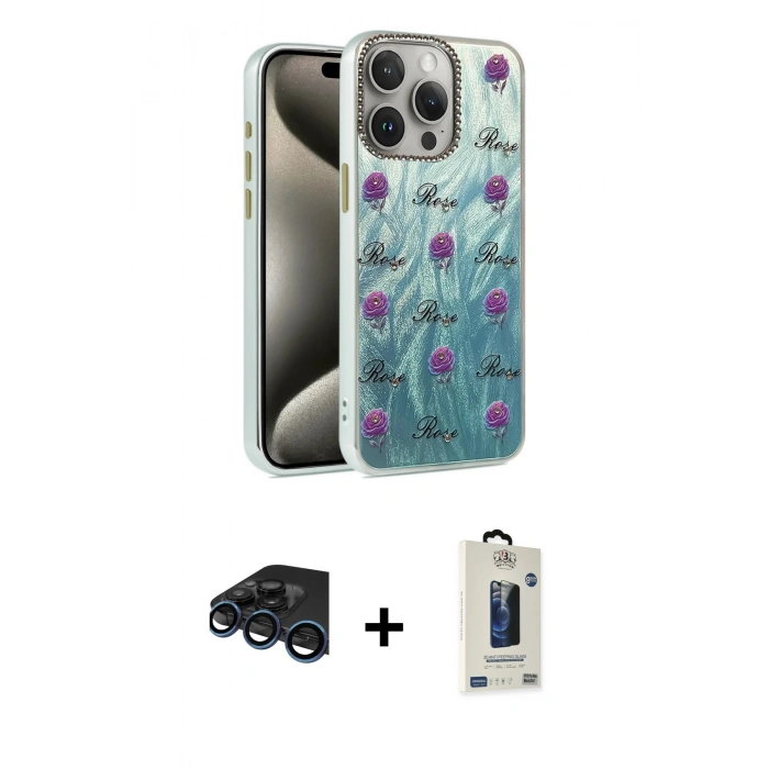 MARSİLYAN™- iPhone 15 Pro Max Kılıf Zirve Modern Prime - Siyah Bilvis Hayalet Cam Ekran Koruyucu + Raze Metal Kamera Lens - LT