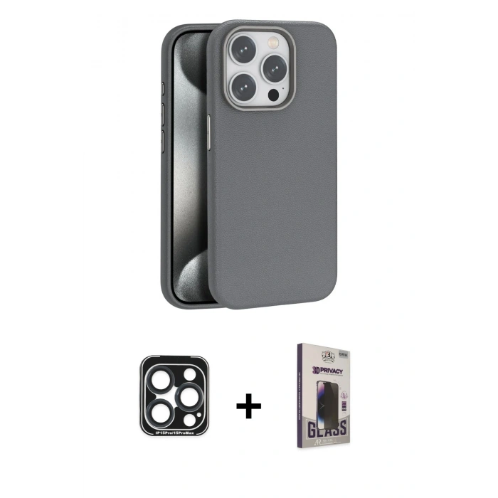 MARSİLYAN™- iPhone 15 Pro Max Kılıf Zirve Modern Prime - Siyah Bilvis Hayalet Cam Ekran Koruyucu + PVD Metal Kamera Lens - LT