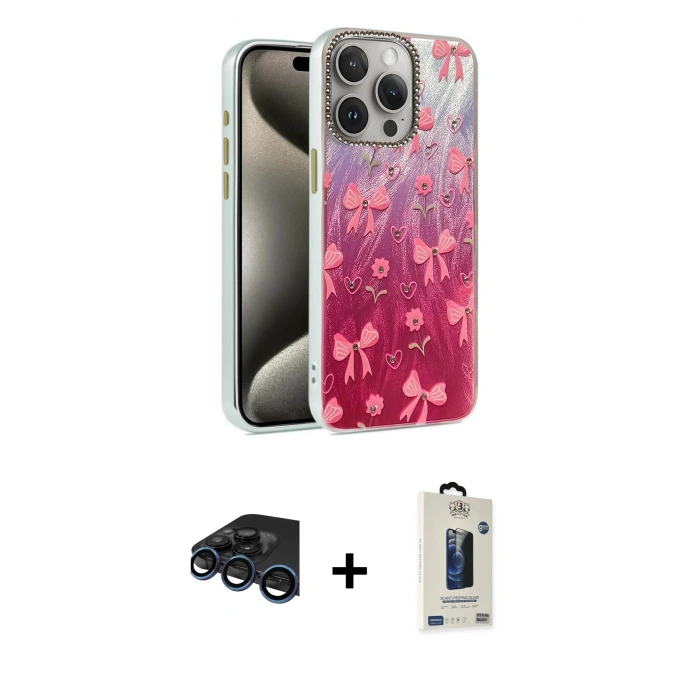 MARSİLYAN™- iPhone 15 Pro Max Kılıf Zirve Modern Prime - Siyah Bilvis Hayalet Cam Ekran Koruyucu + Raze Metal Kamera Lens - LT