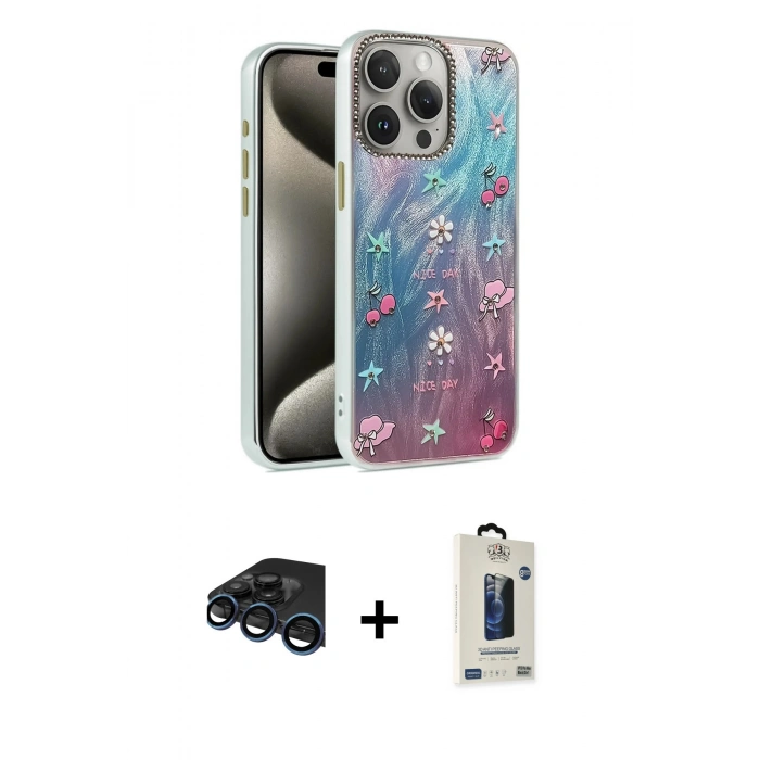 MARSİLYAN™- iPhone 15 Pro Max Kılıf Zirve Modern Prime - Siyah Bilvis Hayalet Cam Ekran Koruyucu + Raze Metal Kamera Lens - LT