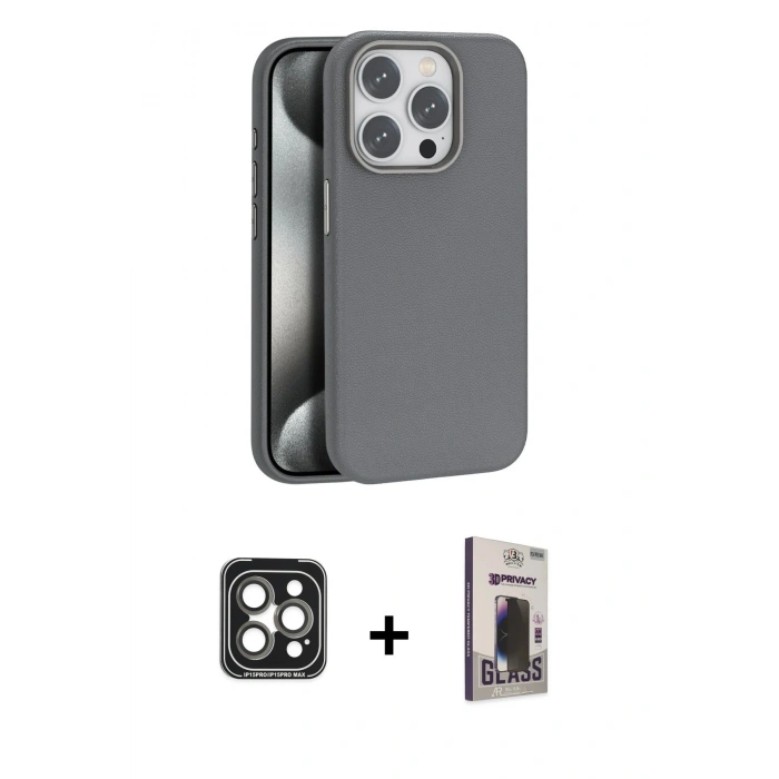 MARSİLYAN™- iPhone 15 Pro Max Kılıf Zirve Modern Prime - Siyah Bilvis Hayalet Cam Ekran Koruyucu + PVD Metal Kamera Lens - GI