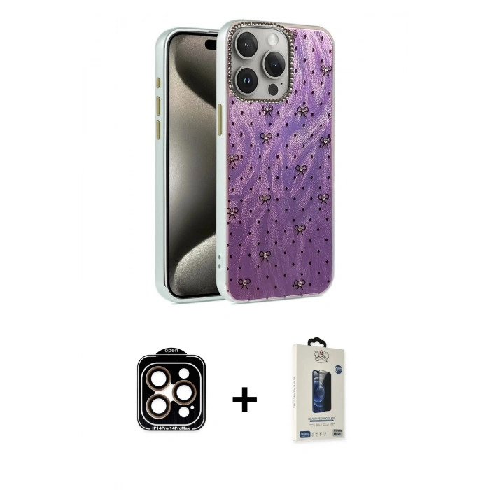 MARSİLYAN™- iPhone 15 Pro Max Kılıf Zirve Modern Prime - Siyah Bilvis Hayalet Cam Ekran Koruyucu + PVD Metal Kamera Lens - TU