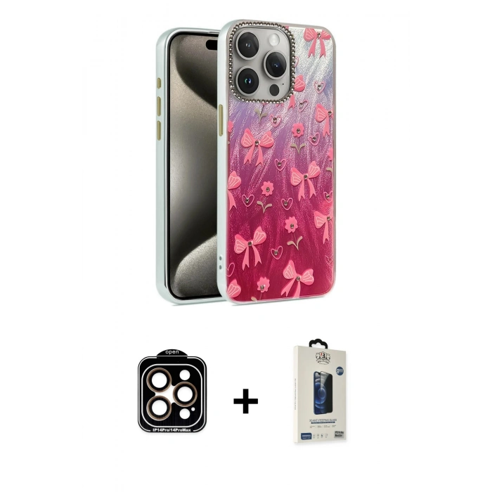 MARSİLYAN™- iPhone 15 Pro Max Kılıf Zirve Modern Prime - Siyah Bilvis Hayalet Cam Ekran Koruyucu + PVD Metal Kamera Lens - TU