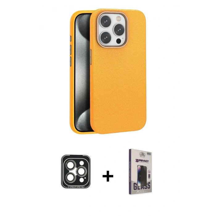 MARSİLYAN™- iPhone 15 Pro Max Kılıf Zirve Modern Prime - Siyah Bilvis Hayalet Cam Ekran Koruyucu + PVD Metal Kamera Lens - GI
