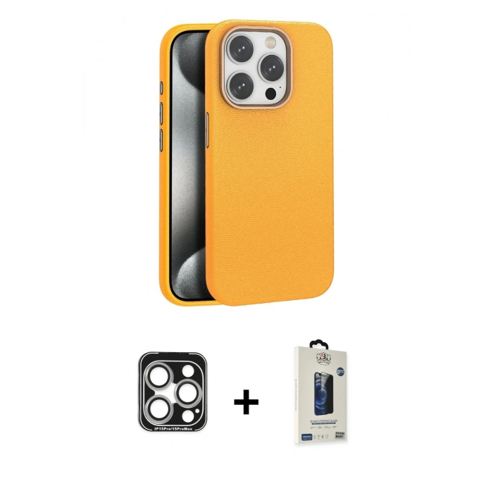 MARSİLYAN™- iPhone 15 Pro Max Kılıf Zirve Modern Prime - Siyah Bilvis Hayalet Cam Ekran Koruyucu + PVD Metal Kamera Lens - GS